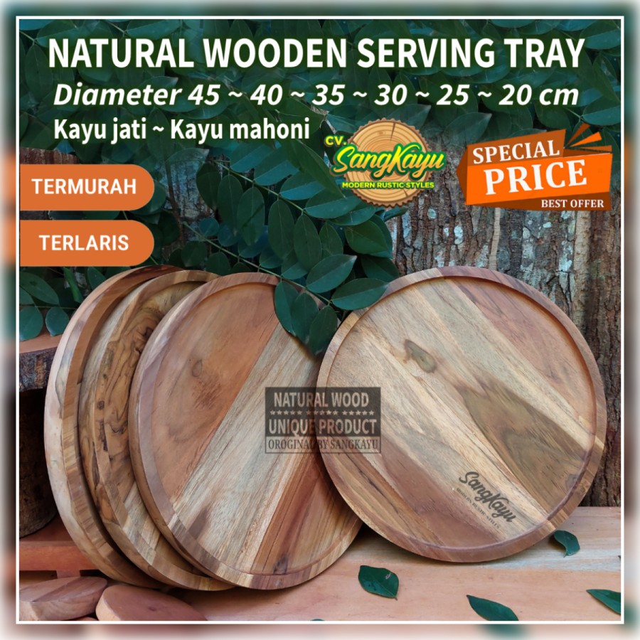 Nampan Bulat Kayu Jati Mahoni Wooden Serving Tray Pizza Serving Plate ...