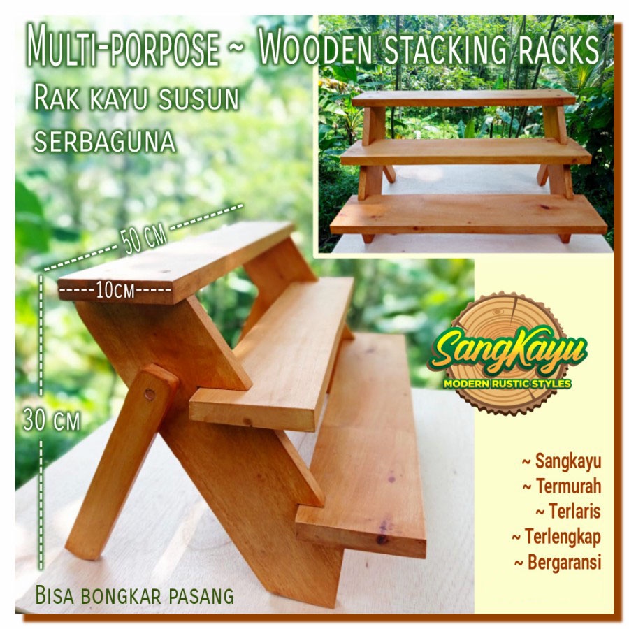 Rak Susun Kayu Minimalis 50x10x30 Cm Rak Kayu Serbaguna Rak Bunga Hias Sangkayu 9098